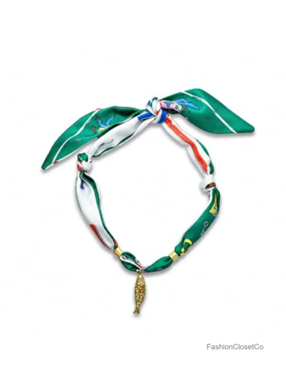 Boho Fish Charm Scarf Necklace Bandana Statement Jewelry